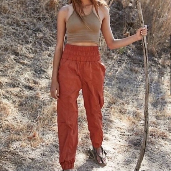 NWOT Free People The Way Home Joggers Orange Brick Rust Copper Brown Track Pants - Picture 7 of 8
